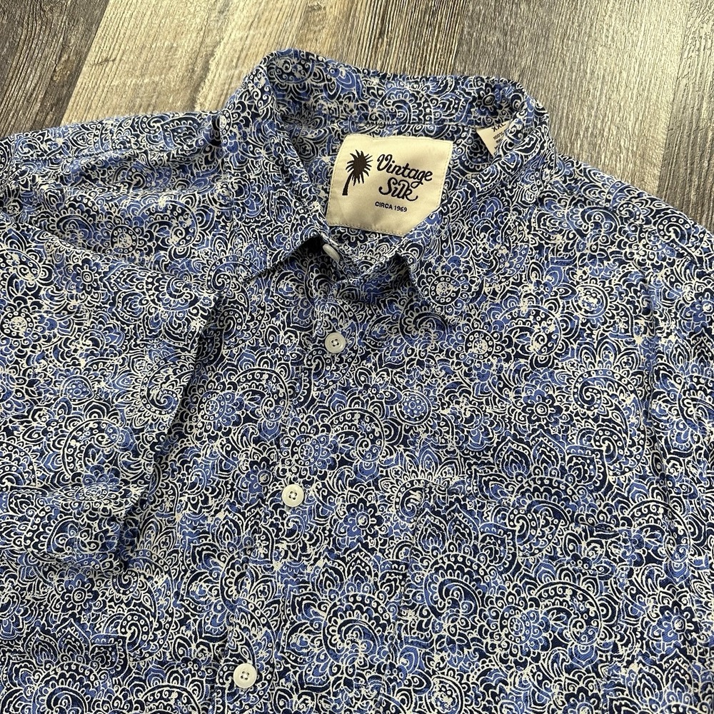 Vintage Silk Circa 1969‎ Shirt Men's 2XL (XL) Blue Paisley Hawaiian 100% Silk